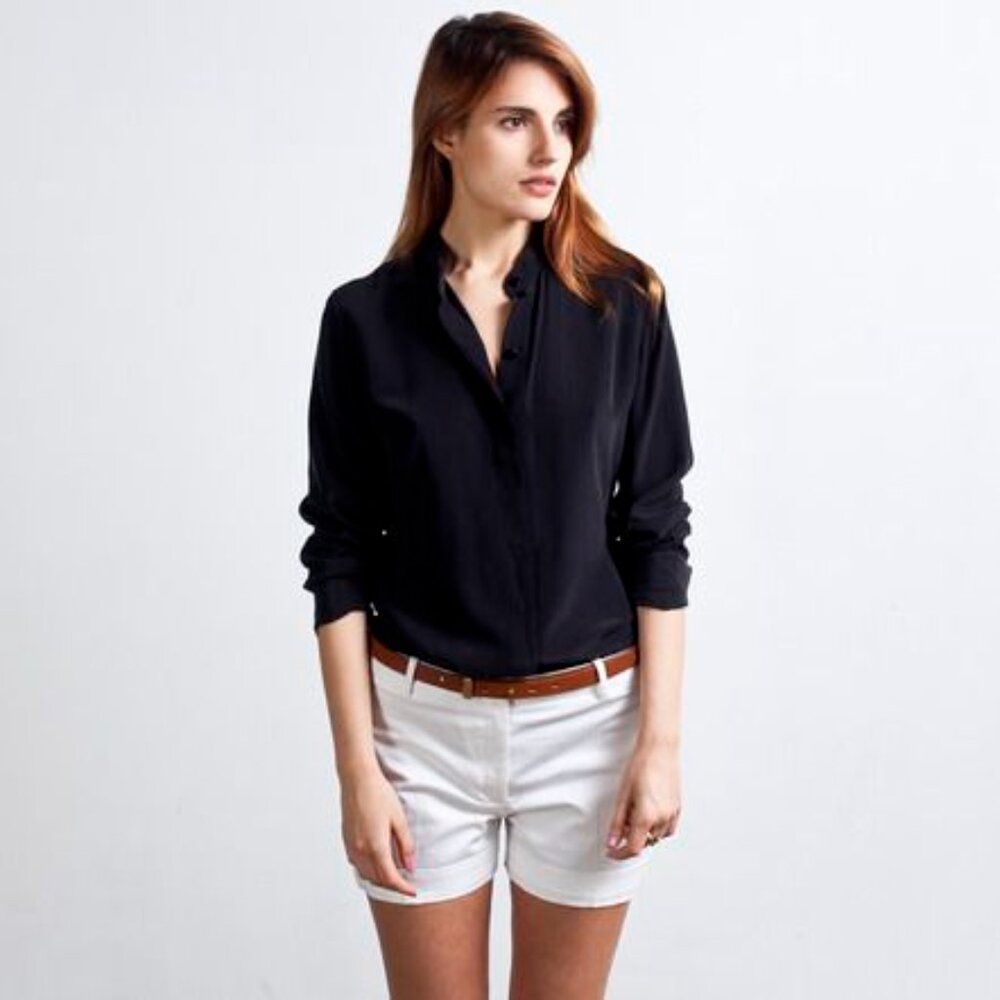 Everlane Women’s Silk Round Collar Shirt in Black